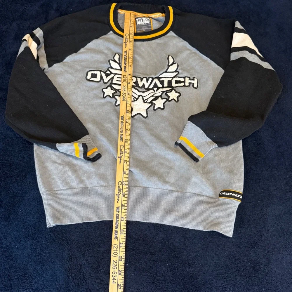 Blizzard Overwatch Men Grey Black Knit Sweater Embroidered Logo Size M‎ 2018